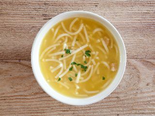 Chicken noodle and garlic soup